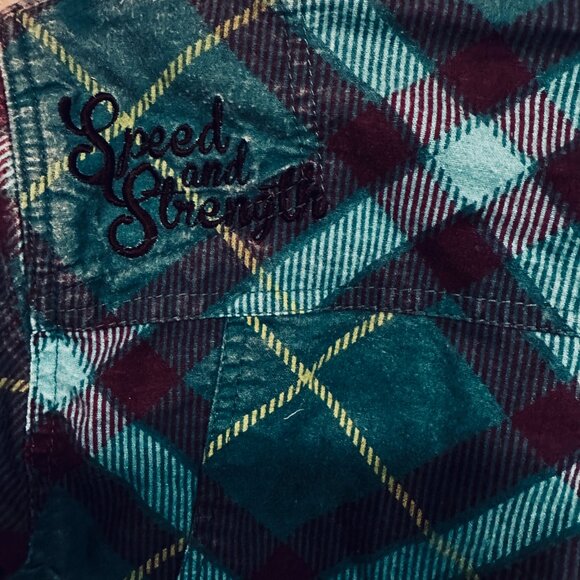 Speed and Strength Womens Reinforced Moto Shirt Teal Plaid Zip and Snap Sz Small - Picture 7 of 13